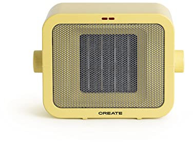 CREATE/WARM BOX/Calefactor Cerámico Amarillo/Calefactor Portátil, Termostato Regulable, 2 Modos de Potencia, Calefactor de Aire Caliente PTC, Protección del Sobrecalentamiento, 1500W