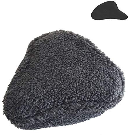 Vincita Fahrrad Sitzbezug und Gel Polsterung aus Schafsfellimitat – Kissenbezug aus Wolle/Fleece/Fell Imitat und herausnehmbarem Gel Einsatz (Dunkelgrau, groß)