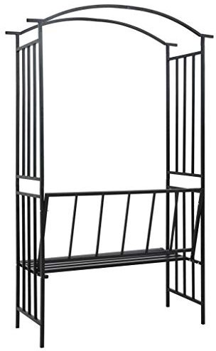 Tidyard Voûte de Jardin/Arche de Jardin/Voûte de Jardin avec Banc Noir 114x45x205 cm Fer