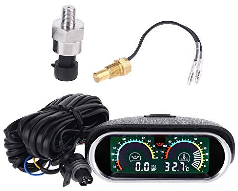 Buwei 2 Funktionen 12V / 24V Universal Truck Auto Öldruckanzeige + Wassertemperaturanzeige Set Meter 10mm M10 1/8 NPT Sensor Kraftstoffanzeige