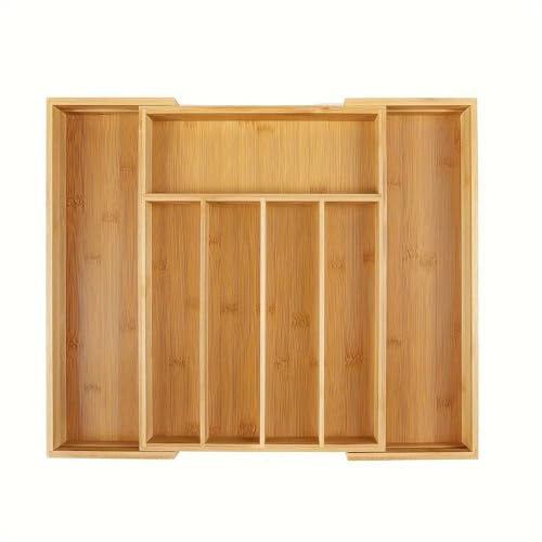 GMMH Besteckkasten aus Bambus LBH ca. 37 x 26 x 5 cm Besteckeinsatz ausziehbar mit 5 bis 7 Fächern als Schubladeneinsatz und Küchenorganizer pflegeleichte Besteckeinlage für alle Schubladen