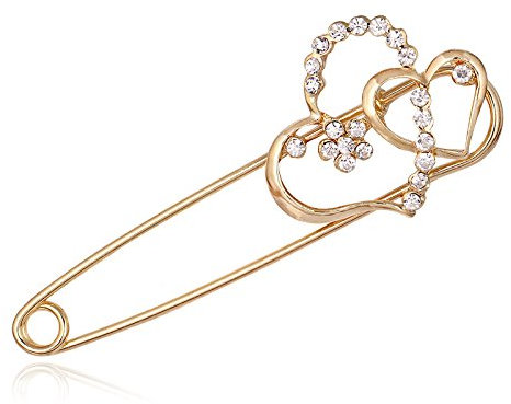 K46 Broche en forme de cœur en cristal Doré