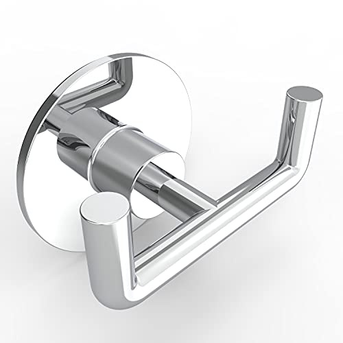 Ruacq Adhesive Double Towel Hooks for Bathroom Wall, Chrome, 2 Pack | SUS304 Stainless Steel Hand Towel Hanger, Coat Robe Hook Holder for Shower Kitchen Entryway, Round Base, Rustproof, Modern