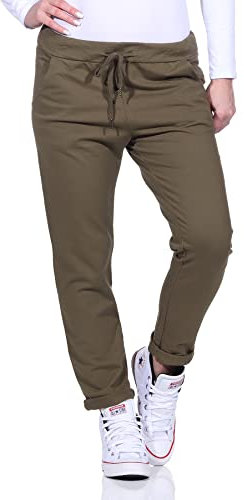 Mississhop 354 Jogginghose Damen Baumwolle | Sporthose Lang Slim Fit | Sweatpants Women Baggy High Waist | Laufhosen mit Seitentaschen | Freizeithose Frauen | Trainingshose Fitness Jogger Oliv Khaki