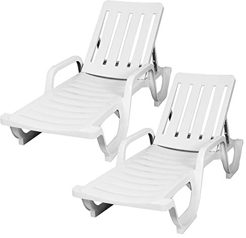 CREVICOSTA QUALITY MARK MARCAS DE CALIDAD - MALIBÚ - Lote de 2 Tumbonas de Resina para jardín y Piscina (Blanco)