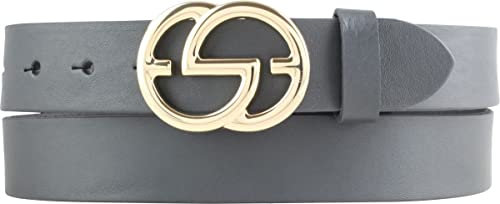 BELTINGER Damen-Gürtel EMIL aus Vollrindleder 3 cm | Schmaler Ledergürtel für Damen 30mm | Gold glänzend | Dunkelgrau 90cm