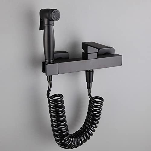 Kit Ducha Bidé Pulverizador de Bidé para Inodoro Negro Rociador de Bidé para Inodoro en Pared Pulverizador Bidet para Limpieza de Pañales, Baño de Mascotas,Manguera de Resorte