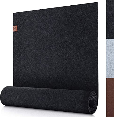 Sidorenko moderner Tischläufer aus Filz anthrazit - 100x30cm - Abwaschbare Tischdecke mit Leder Label - Skandinavischer Tischband Deko - Tisch Filzläufer für draußen - grau