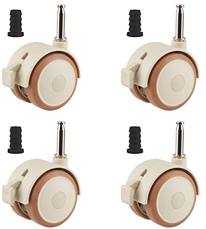 DBREAKS Ruedas para muebles infantiles, 4Pcs ruedas dobles con pasador de manguito de 7mm, con freno, Tranquilamente aptas para cuna de bebé (Beige)