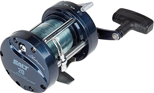 Shakespeare SALT Multiplier Reel – Lightweight Graphite Body, Level Wind System, Pre-Spooled with Mono, and Durable Graphite Spool for Saltwater Fishing -20, Black