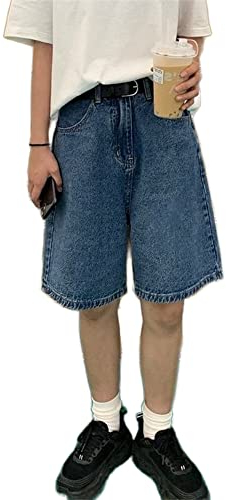 Knielange Denim Shorts Hohe Taille Sommer Harajuku Jean Bermuda Shorts Y2k Baggy Biker Streetwear Koreanischer Stil adrette Mädchen, A, Groß
