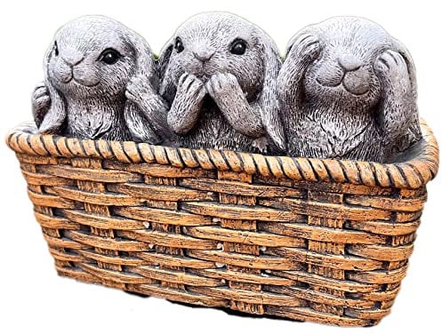 Darthome Three Wise Rabbits In Basket Planter Cement Brown Trough Pot Cute Grey Bunnies