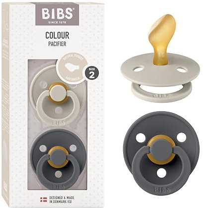 BIBS Colour Schnuller 2er-Pack, BPA-frei Schnuller, Kiefergerechte Form. Naturkautschuk/Latex, Hergestellt in Dänemark. 6-18 Monate (2er Pack), Sand/Iron
