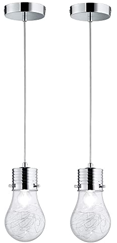 etc-shop Pendelleuchte Glühbirne Vintage Lampe Wohnzimmer Hängeleuchte Deko Glühbirne E14, Drahtgeflecht, Metall chrom, E14 Fassung, DxH 12x150 cm, 2er Set