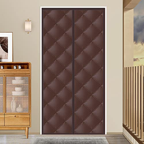 Isolant Thermique Isolation Porte Rideau Isolant Phonique Anti Bruit,Rideau Thermique Isolants Anti Froid,Coupe-Vent Imperméable sans Perçage pour Portes D'entrée Principale (140x240cm,Brown)