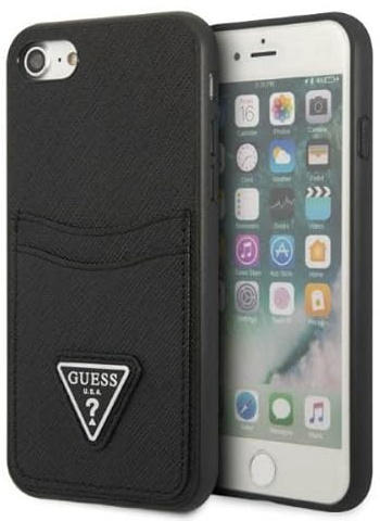 Guess GUHCI8PSATPK Hülle für iPhone 7/8 SE 2020 / SE 2022 hardcase Schwarz hardcase Saffiano Triangle Logo Cardslot