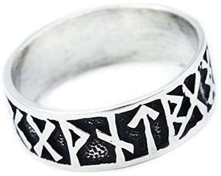 Windalf Wikinger Silber Ring FUTHARK 9 mm Runen Partnerring Wikingeschmuck Silberring Bandring 925 Sterlingsilber (Silber, 56 (18))