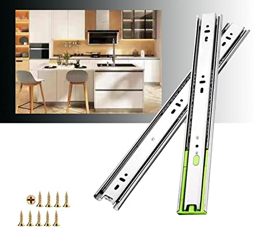 2 Parejas Guia Cajones Cierre Suave,300mm Rieles Extracción Total Acero Inoxidable para Cajones de Cocina Correderas 45 KG Capacidad Carga Laterales con Rodamiento de Bolas
