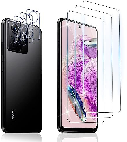 Dabuu 3 Piezas Protector de Pantalla para Xiaomi Redmi Note 12S 4G + 3 Piezas Protector de Lente de Cámara, 9H Dureza, Anti-Arañazos, HD Vidrio Templado, Cristal Templado - Transparente