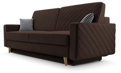 Sofa aus Samtstoff mit Schlaffunktion und Bettkasten Couch für Wohnzimmer Schlafsofa Sofagarnitur Polstersofa Wohnlandschaft mit Bettfunktion Velours 230x100x85cm CALIFORNIA - Dunkelbraun (Kronos 06)