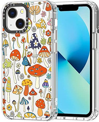 MOSNOVO Case for iPhone 13 Mini, [Buffertech 6.6ft Military-Grade Drop Protection] [Anti Peel Off Tech] Clear TPU Bumper Phone Case Cover Design - Mushroom Art