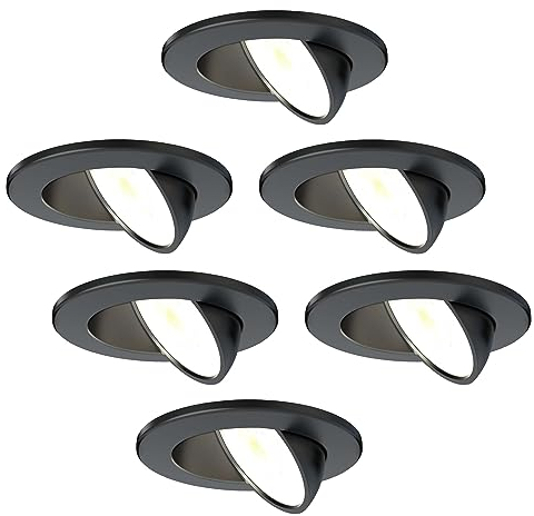 Ledvion - 6X LED Einbaustrahler, Schwarz, Dimmbar, 5W, IP65, CCT, COB, Ø75mm, 5 Jahre Garantie