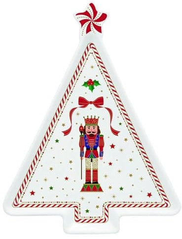 Easy Life Piatto di natale a forma di albero in porcellana con soldato schiaccianoci vintage Nutcracker Twist 21x16 cm