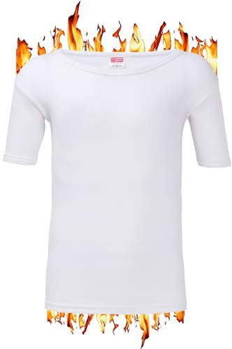 ZRWASKA® Mens Thermal Underwear Vests Long Sleeve Tops, Thermal T-Shirt Short Sleeve Warm Underlayer Winter Thermals Base Layer Clothing Men Vest Top White, Half Sleeve Size Large