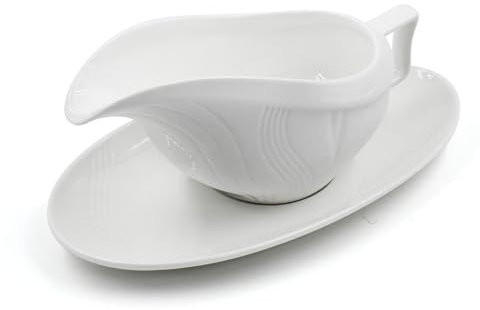 White Porcelain Gravy Sauce Boat Container Plate Tableware