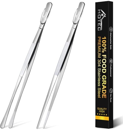 Hotec Edelstahl-Küchenpinzette, professionelle Küchenzange zum Kochen, Grillen und Backen, extra lange Lebensmittelpinzette, Set von 2 - 30,5 cm