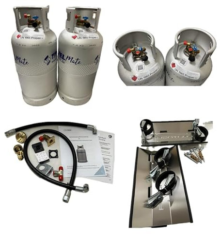Alugas Lot de 2 gaz de camping Travel Mate - 14 kg - Avec supports et kit adaptateur pour bouteille de gaz rechargeable - Kit E3