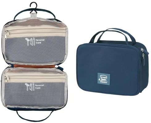 OWill Trousse de Toilette Voyage à Suspendre - Grande Capacité, Pliable (Bleu Marine)
