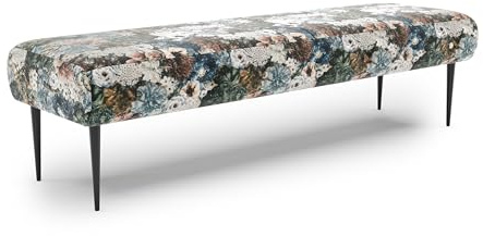 CAVADORE Sitzbank Amba, Trendige Polsterbank 3-sitzig für Küche, Esszimmer oder Wohnküche / Küchenbank passend zum 3-Sitzer Amba / 159 x 52 x 54 / Jacquard Flachgewebe: Blumenmuster Blau