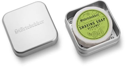 Störtebekker® Premium Rasierseife & Seifendosen Set - Seifendose Aluminium Set inkl. Rasierseife in verschiedenen Varianten - Vegane Rasierseife Handgefertigt in Seifenmanufaktur (Bergamotte)