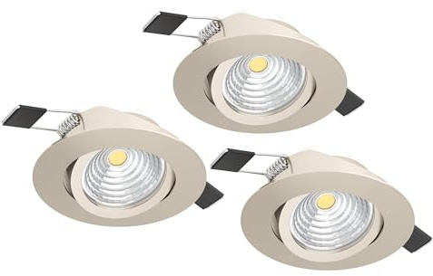 EGLO 3er Set LED Einbaustrahler Saliceto, dimmbare Deckenspots | Deckenstrahler flach rund, Aluminium in Silber, warmweiß, Ø 8,8 cm