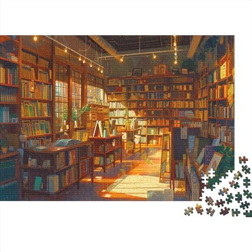 lihuogongsio Bibliothek Puzzle 1000 Teile Puzzle Für Erwachsene Warme Bibliothek Brain Challenge Geschicklichkeitsspiel Stress Abbauen Familien Herausforderndes Schöne Geschenkidee 1000pcs (75x50cm)