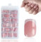 Acrylique Faux Ongles Autocollants 168 Pièces French Artificiels Manucure Ongles Brillant Couverture Complète Ongles Couleur Nude Faux Ongles Français Naturel (Square French Nail)