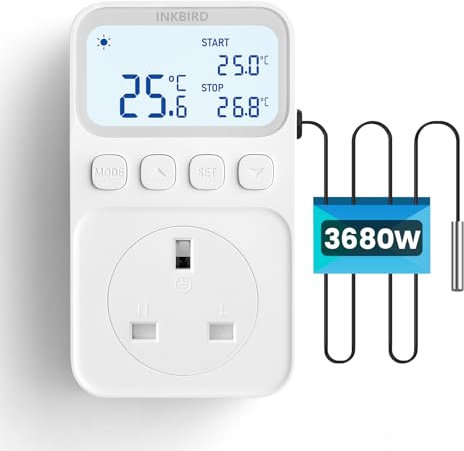 Inkbird C226T Thermostat Socket, Digital Temperature Controller with Timer Heating Cooling for Reptile, Terrarium, Aquarium, Greenhouse, Home