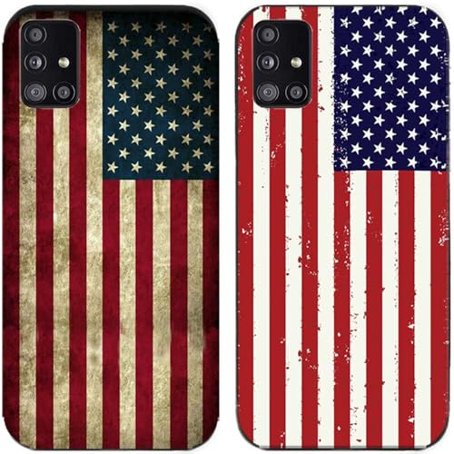 Schutzhülle für Samsung Galaxy A71 4G I Retro USA Amerikanische Flagge bedruckt I TPU Gel Silikon I 2 Stück