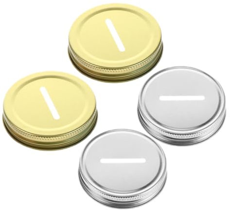 CRAFTHROU 4pcs Mason Jar Piggy Bank Sealing Jar Lid Jam Jars Lids Saving Jars Slotted Lid Saving Pot Lids Piggy Bank Cap Money Jars Lid Canning Jar Lid Coin Slot Lids for Regular Mouth Iron