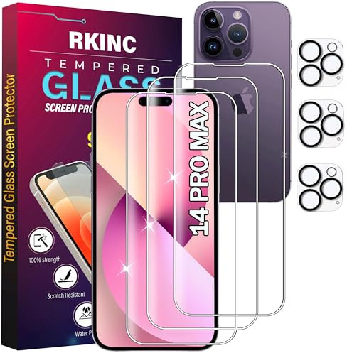 RKINC Panzerglas Schutz Glas für iPhone 14 Pro Max 6.7-Inch mit Kamera Schutzfolie, 3+3 Stück, Panzer HD Displayschutzfolie, Anti- Kratzer, Bläschenfrei, 9H Härte, HD-Klar