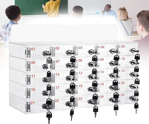 URJWAN Casier pour TéLéPhone,BoîTe De Rangement pour TéLéPhone Portable en Acrylique avec Serrures De Porte Et CléS, Casier De Rangement De Poche pour EmployéS De Bureau