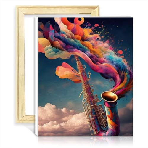 LiHEQING Peinture par numéro peinture Saxophone bricolage Kits de peinture à l'huile sur toile Kits sur toile pour décoration murale sans cadre (60x75 cm)