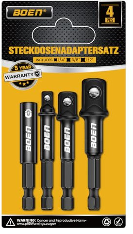 Schlagschrauberadapter & magnetischer Bithalter | 4 Stück 1/4-Zoll Sechskant-Schaftverlängerung auf 1/4, 3/8 und 1/2 Antrieb