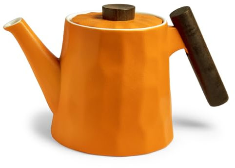 TeaLogic Teekanne aus feinem Knochenporzellan mit Griff aus Rosenholz, 1,2 l, Farbe: Orange