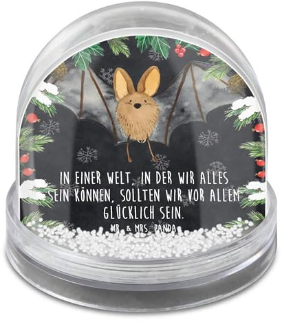 Mr. & Mrs. Panda Schneekugel Fledermaus Flügel - Geschenk, Dekokugel, Weihnachts, Weihnachtskugel, Weihnachten, Lustige Sprüche