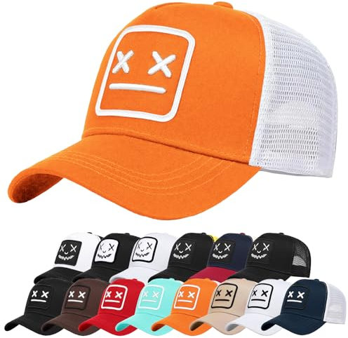 Enwokran Baseballkappe Herren Quirky Bizarre Stickerei Hüte Unisex Hip Hop Trucker Caps Verstellbare Netzrückseite UV-Schutz Sport Reisen Draußen Sonnenschutz Hüte Baseball Cap (Orange)