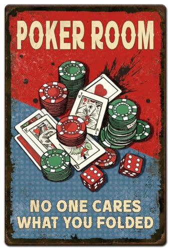 Hobbspring 1 Stück Vintage Metallblechschild 20x30cm Retro Eisen Pokerwürfel Schild Pokerraum No One Cares What You Folded Poster Für Zuhause Spielzimmer Cafés Bars Kneipen Männerhöhle Wanddekoration