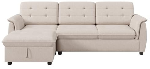 Pawom L-Förmiges Sofa, Modular, Mit Ottoman Aufbewahrung, Bequeme Eckcouch, Beige, Für Wohnzimmer, Stauraum Fußhocker, Moderne Garnitur, Sofa Mit Armlehnen