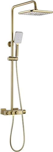 Set doccia termostatico, set miscelatore doccia da bagno dal design moderno, kit doccia a pioggia a parete con soffione da 31 * 21 cm e doccetta manuale, altezza regolabile, facile da instal